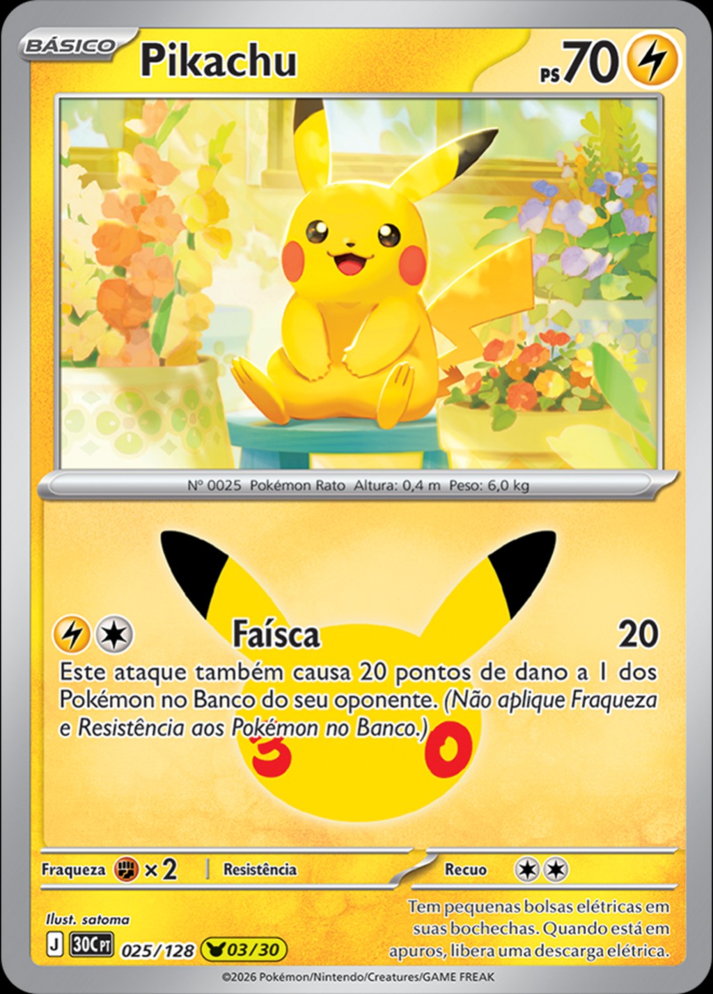 Pikachu 03 de 30, carta 025 de 128