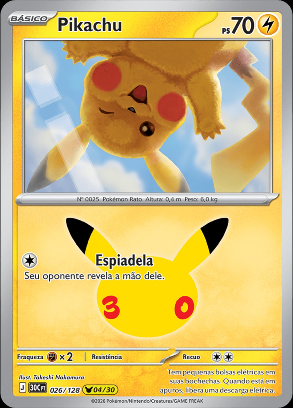 Pikachu 04 de 30, carta 026 de 128