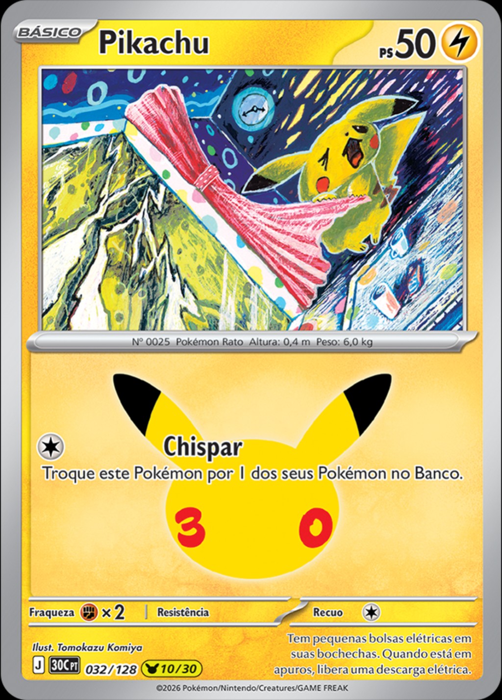 Pikachu 10 de 30, carta 032 de 128