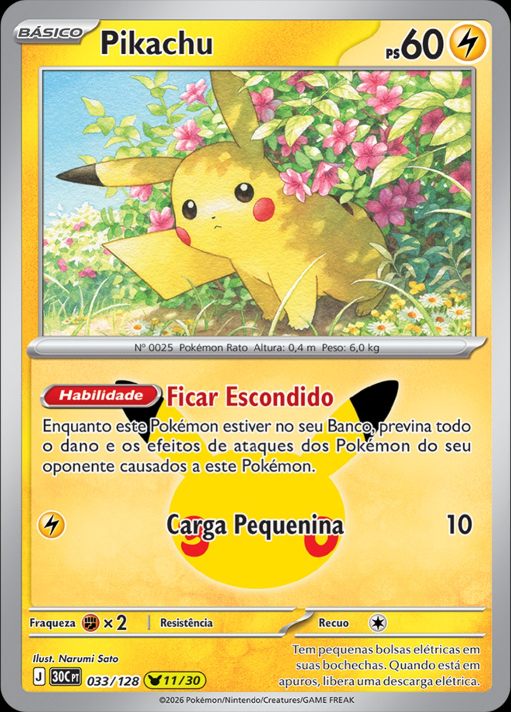 Pikachu 11 de 30, carta 033 de 128