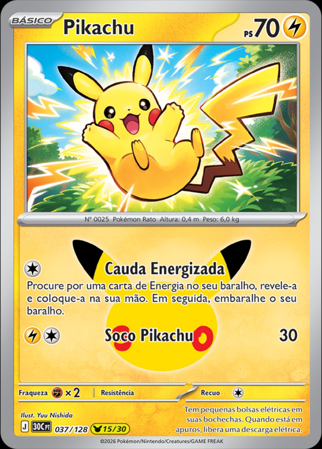 Pikachu 15 de 30, carta 037 de 128