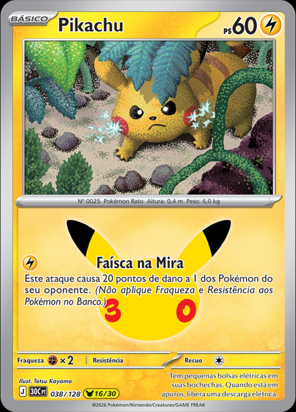 Pikachu 16 de 30, carta 038 de 128
