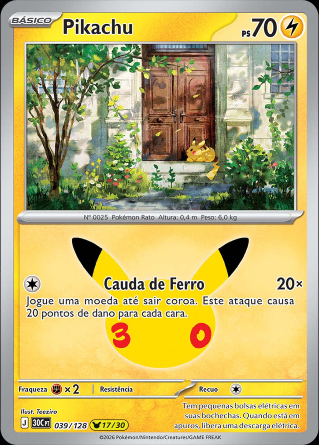Pikachu 17 de 30, carta 039 de 128