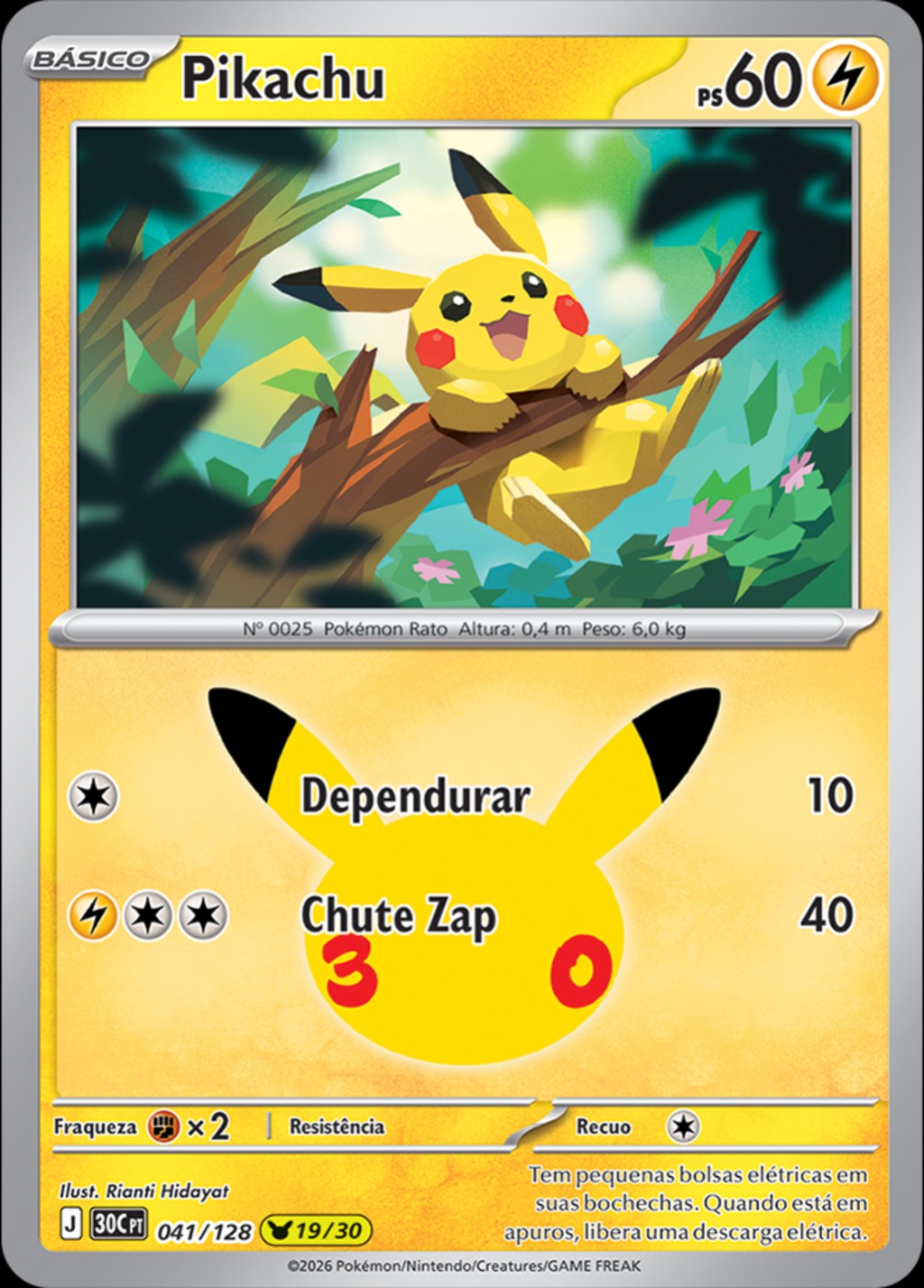 Pikachu 19 de 30, carta 041 de 128