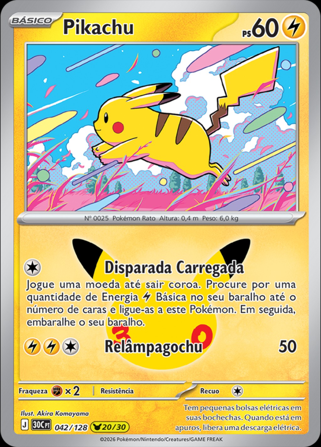 Pikachu 20 de 30, carta 042 de 128