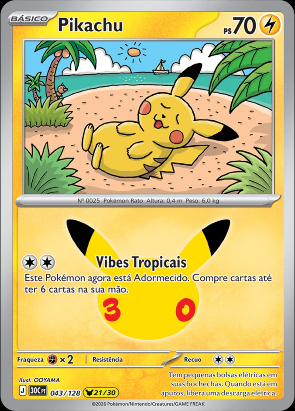 Pikachu 21 de 30, carta 043 de 128