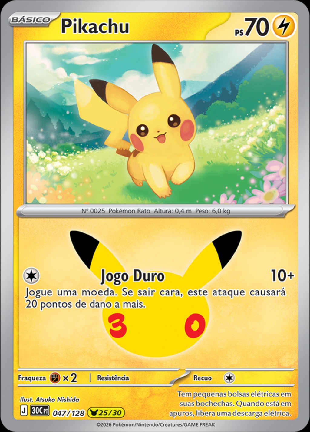 Pikachu 25 de 30, carta 047 de 128