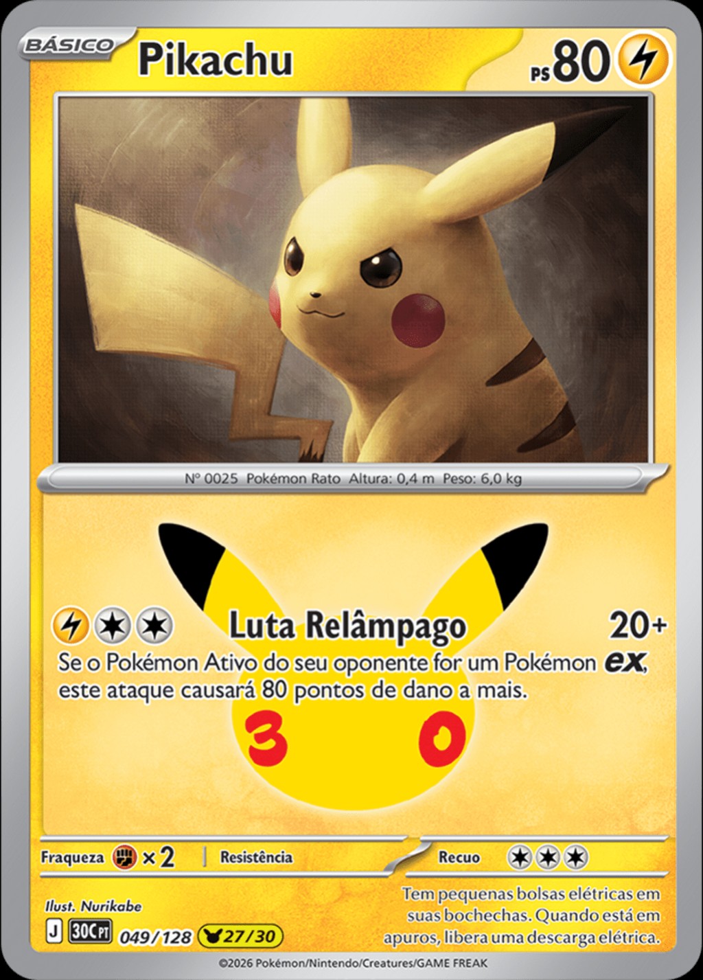 Pikachu 27 de 30, carta 049 de 128