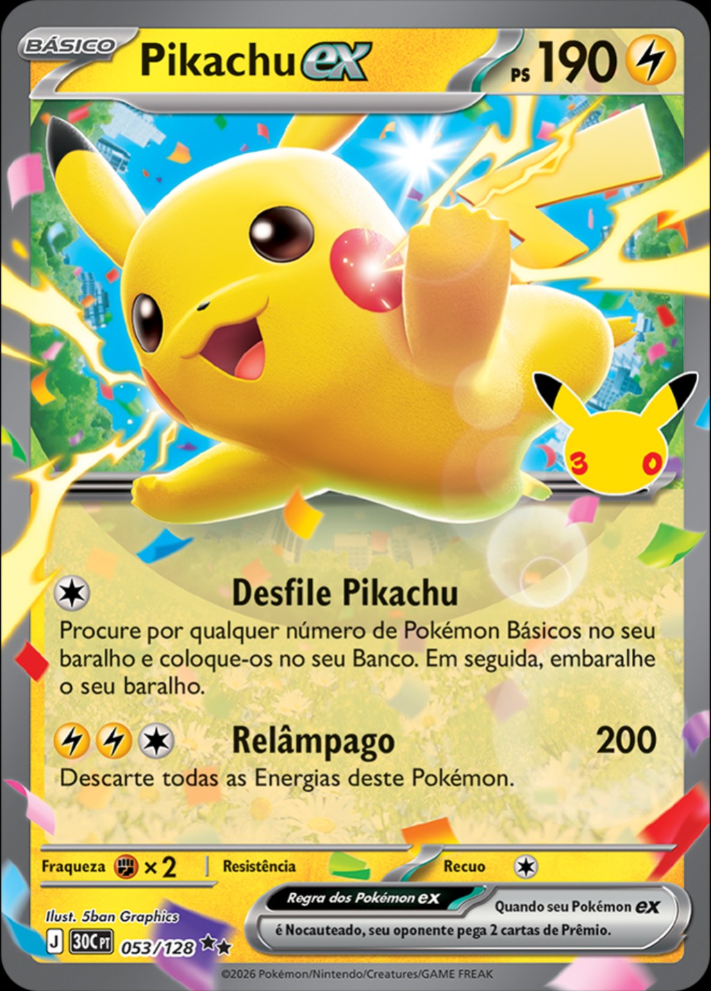 Carta especial Pikachu ex 053 de 128