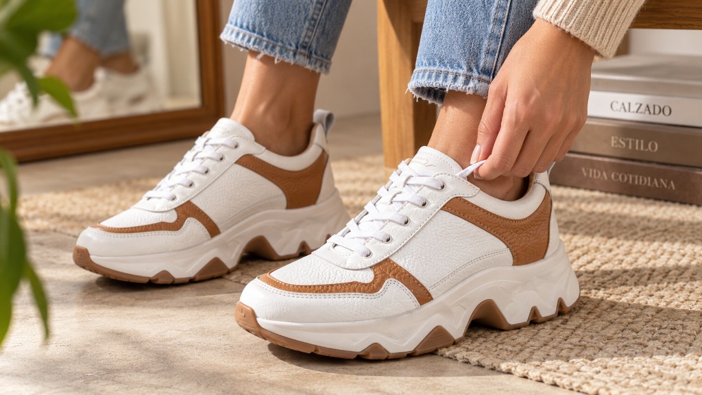 Mujer ajustando los cordones de unas zapatillas urbanas