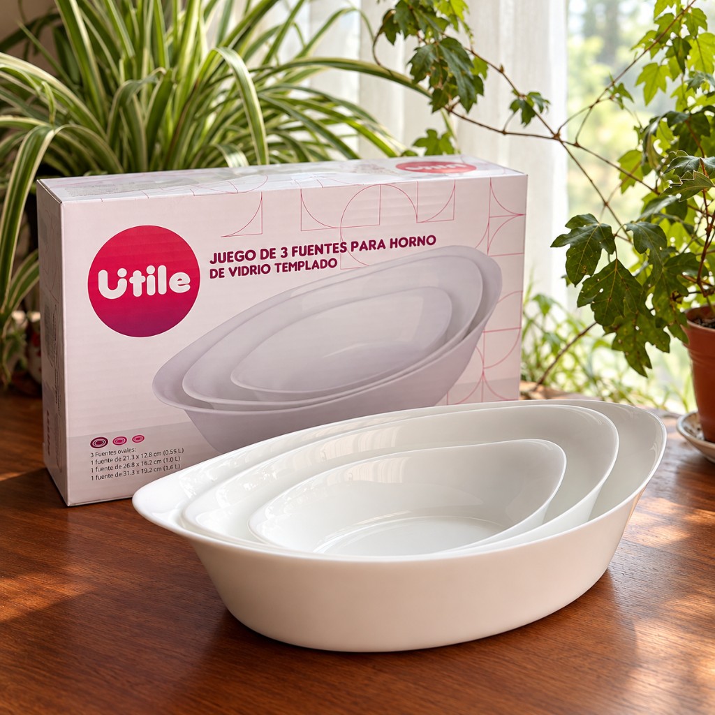 Set de 3 fuentes ovaladas de vidrio templado Utile