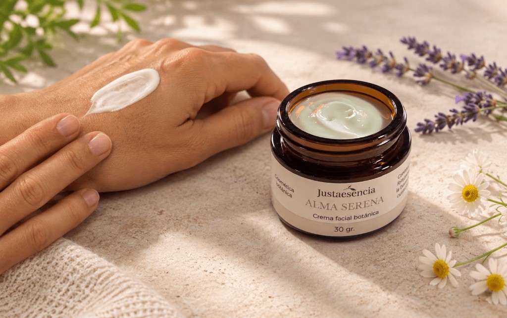 Textura de crema facial botánica Alma Serena